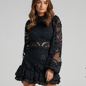 Showpo. | Dresses | Showpo Kiss Me Now Mini Dress Black Lace Detail Sz 6 Us  | Poshmark
